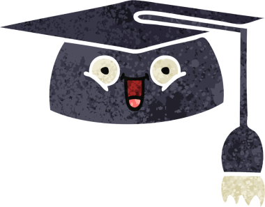 Bir insanın çizdiği mezuniyet şapkasının retro çizim tarzı karikatürü.