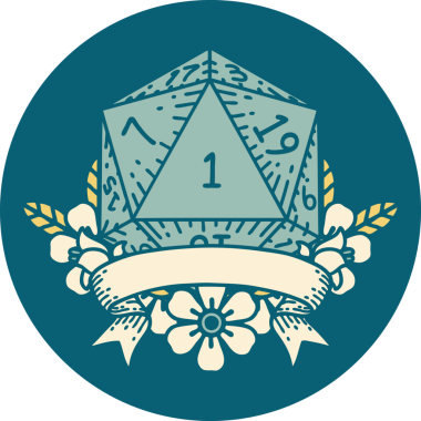 Retro Dövme Biçimi Doğal Bir d20 zar bir insan tarafından çizildi