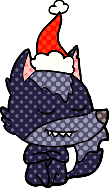 Bir insan tarafından çizilmiş Noel Baba şapkası giymiş bir kurt resmi.