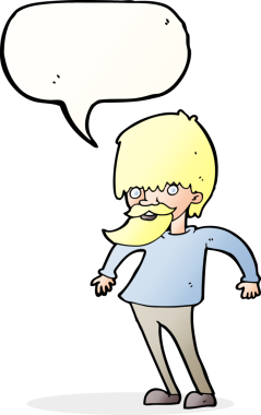 Çizgi film sakallı adam bir insan tarafından çizilmiş konuşma balonuyla omuz silkiyor.