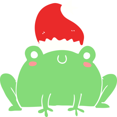 Bir insan tarafından çizilmiş düz renk çizgi film Noel kurbağası.