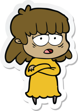 Bir insan tarafından çizilmiş yorgun bir karikatür çıkartması.