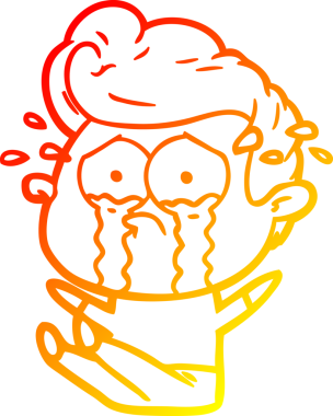 Sıcak bir çizgi film çizimi. Ağlayan bir adamın çizimi. Bir insan tarafından çizilmiş.