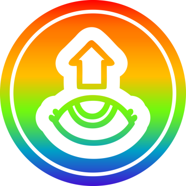 Bir insan tarafından çizilmiş gökkuşağı gradyanı olan bir simgeye bakıyorum.