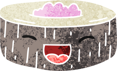 Bir insan tarafından çizilmiş garip çizim tarzı mutlu suşi.