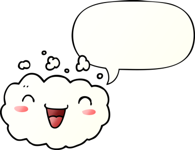 Mutlu karikatür bulutu, konuşma baloncuğu bir insan tarafından çizilmiş düzgün bir gradyan tarzla.