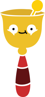 Bir insan tarafından çizilmiş okul çanının düz renkli retro karikatürü