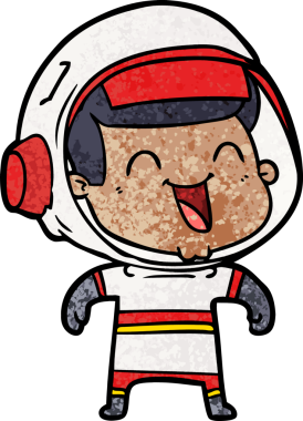 Bir insan tarafından çizilmiş mutlu astronot çizgi filmi.