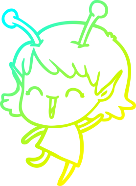 Soğuk gradyan çizgisi, bir insan tarafından çizilmiş gülen uzaylı bir kızın çizimi.