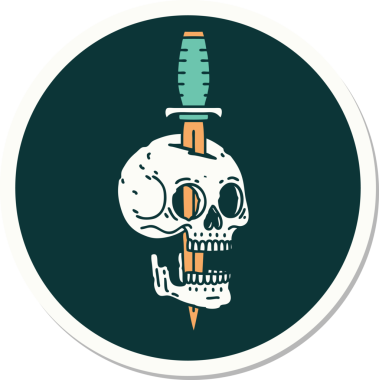 Bir insan tarafından çizilmiş bir kafatasının geleneksel stiliyle dövme çıkartması.