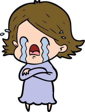 Bir insan tarafından çizilmiş ağlayan çizgi film kadını.