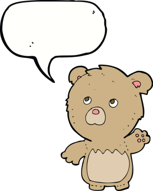 Bir insan tarafından çizilmiş konuşma balonlu oyuncak ayı.