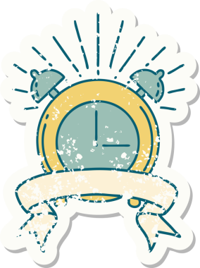 Bir insan tarafından çizilmiş eski bir dövme stili çalar saat etiketi.