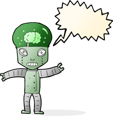 Bir insan tarafından çizilmiş komik karikatür robotu.