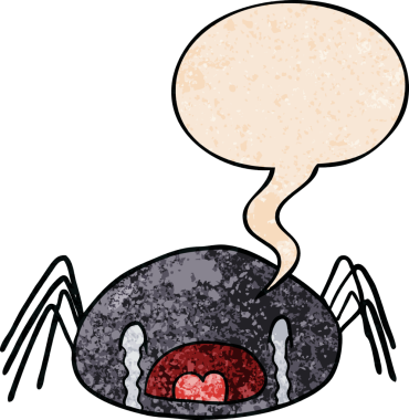 Cadılar Bayramı çizgi filminde ağlayan bir örümcek insan tarafından çizilmiş eski moda bir konuşma baloncuğuyla.