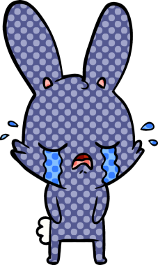 Bir insan tarafından çizilmiş şirin çizgi film tavşanı ağlıyor.