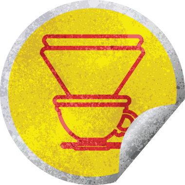 Bir insan tarafından çizilmiş kahve filtresi dairesel kabuk soyma etiketi