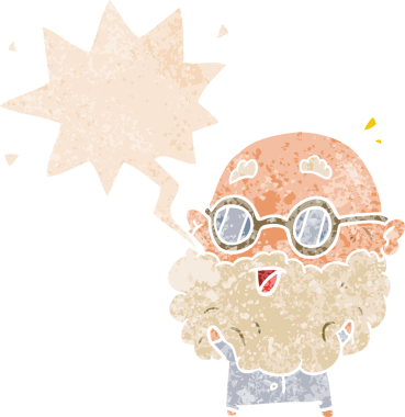 Çizgi film yaşlı adamı şaşırttı. Grunge 'da konuşma baloncuğu vardı. Bir insan tarafından çizilmiş dertli eski moda bir stil.