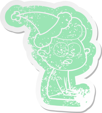 Bir insan tarafından çizilmiş Noel Baba şapkası takan bir adamın garip bir karikatürü.