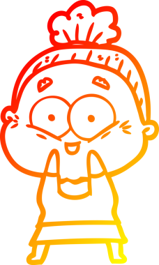 Bir insan tarafından çizilmiş mutlu, yaşlı bir kadının sıcak çizgi çizimi.