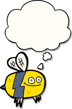 Düşünce baloncuklu çizgi film arısı insan tarafından çizilmiş bir çıkartma.