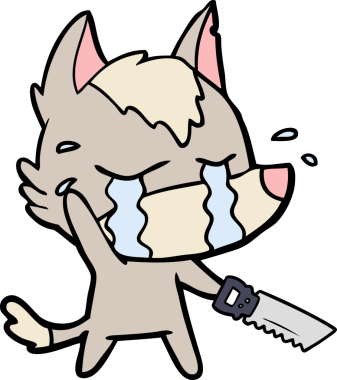 Bir insan tarafından çizilmiş bir testereyle ağlayan kurt.