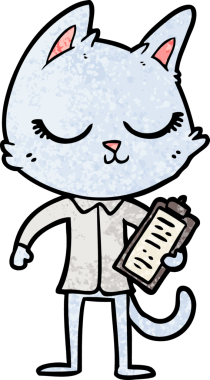 Bir insan tarafından çizilmiş sakin bir çizgi film kedisi.