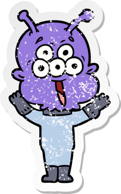 Bir insan tarafından çizilmiş mutlu çizgi film uzaylısının sıkıntılı çıkartması.