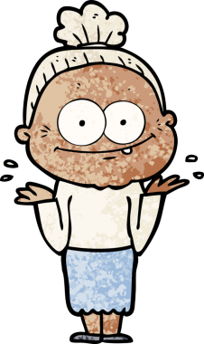 Bir insan tarafından çizilmiş mutlu yaşlı kadın çizgi filmi.