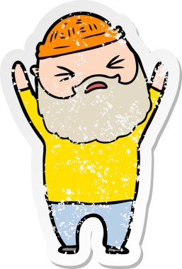 Bir insan tarafından çizilmiş sakallı bir çizgi film karakterinin sıkıntılı çıkartması.