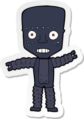 Bir insan tarafından çizilmiş robot karikatür çıkartması.