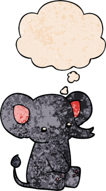 Bir insan tarafından çizilmiş grunge desenli düşünce baloncuklu çizgi film fili.