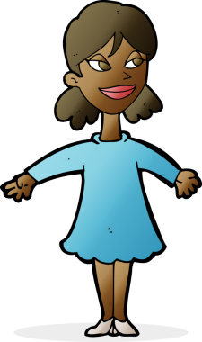 Bir insan tarafından çizilmiş açık kollu çizgi film kadını.