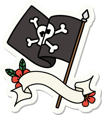 Bir insan tarafından çizilmiş korsan bayrağına sahip dövme stili çıkartması