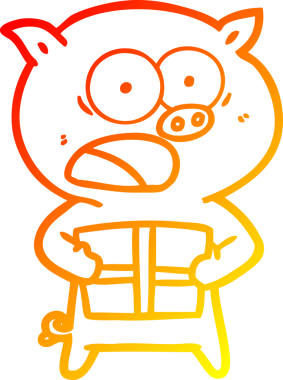 Bir insan tarafından çizilmiş Noel hediyeli çizgi film domuzu çizimi.