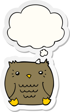 Düşünce baloncuğu insan tarafından çizilmiş bir çıkartma olan çizgi film baykuşu