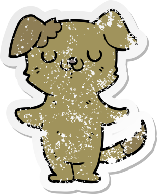 Bir insan tarafından çizilmiş bir karikatür köpek yavrusunun sıkıntılı çıkartması.