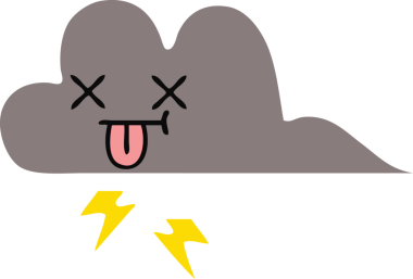 Bir insan tarafından çizilmiş bir fırtına bulutunun düz renkli retro karikatürü