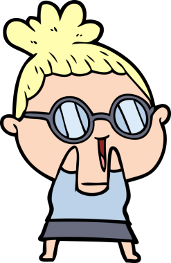 bir insan tarafından çizilmiş gözlük takan utangaç bir kadın.