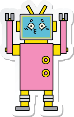 Bir insan tarafından çizilmiş şirin çizgi film robotunun çıkartması.