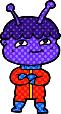 Bir insan tarafından çizilmiş dost canlısı çizgi film uzay adamı.