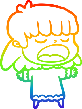 Gökkuşağı gradyan çizgi çizimi Bir insan tarafından yüksek sesle çizilen bir kadın karikatürü