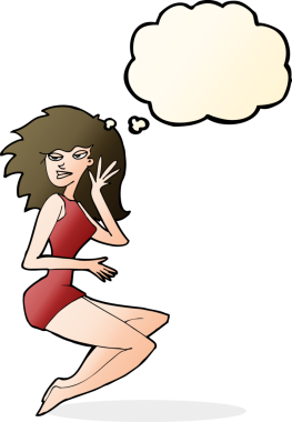 Bir insan tarafından çizilmiş düşünce balonu olan seksi bir kadın.