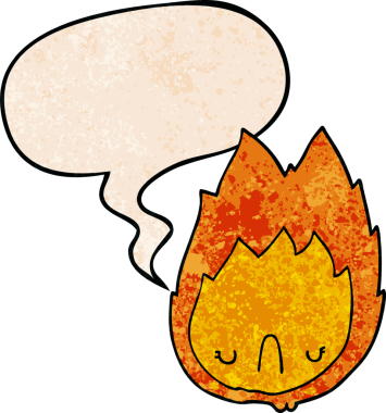 karikatür mutsuz alev konuşma balonu ile retro doku bir insan tarafından çizilmiş
