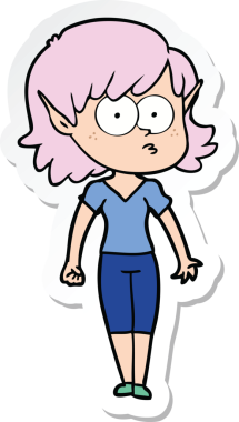 Bir insan tarafından çizilmiş karikatür elf kızı çıkartması.