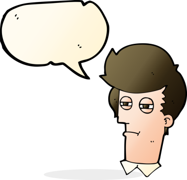 Bir insan tarafından çizilmiş konuşma baloncuğu olan şaşı gözlü çizgi film adamı.