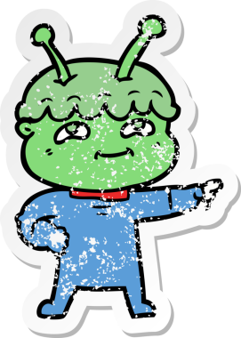 Bir insan tarafından çizilmiş dost canlısı bir uzay adamının sıkıntılı çıkartması.