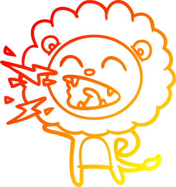 Bir insan tarafından çizilen kükreyen bir aslanın sıcak çizgi çizimi