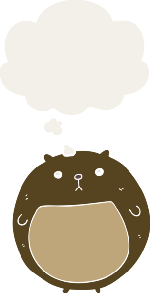 Düşünce baloncuğu olan çizgi film ayısı insan tarafından çizilmiş.