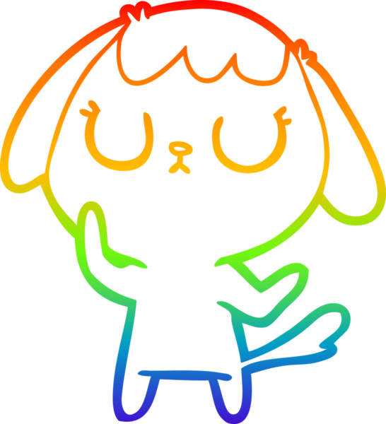 Gökkuşağı gradyan çizimi. Bir insan tarafından çizilmiş şirin bir köpek çizimi.